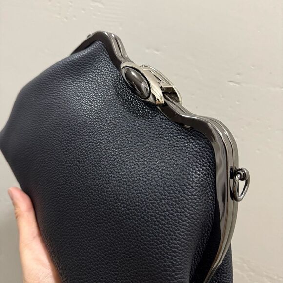 Black Togo Cowhide Leather Handmade Custom Metal Frame Handbag & 2 Strap Styles - Picture 13 of 16